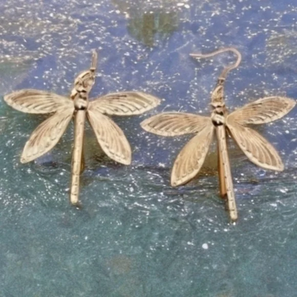 VINTAGE DRAGONFLY DANGLE EARRINGS - Picture 2 of 4